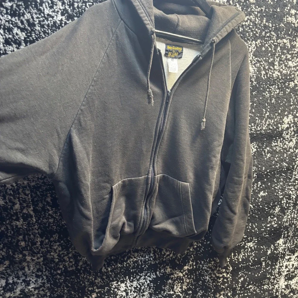 Bay Trading Co Vintage Grunge Heavyweight Thermal Lined Zip Up Hoodie Black XL - Picture 4 of 7